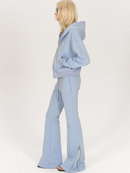 AFTADAWN Solid Hooded Zip Jacket Micro Flare Pants Women&