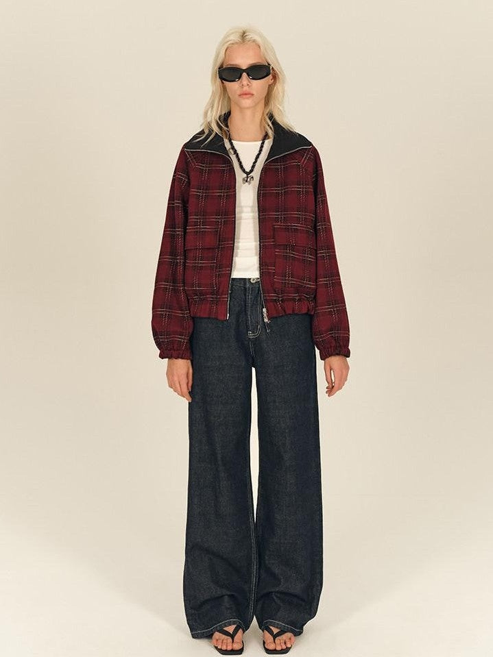 AFTADAWN Reversible Red Plaid Boxy Oversized Women&