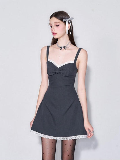 AFTADAWN 3d Bow V-neck Cinched Waist Aline Wide Strap Women&