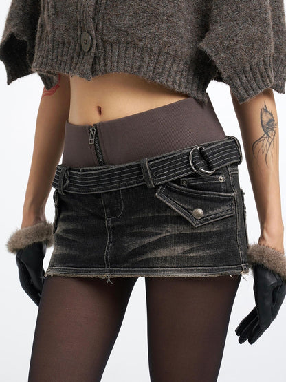 Flowers birds Market Washed Distressed Embroidered Double Waist Women&