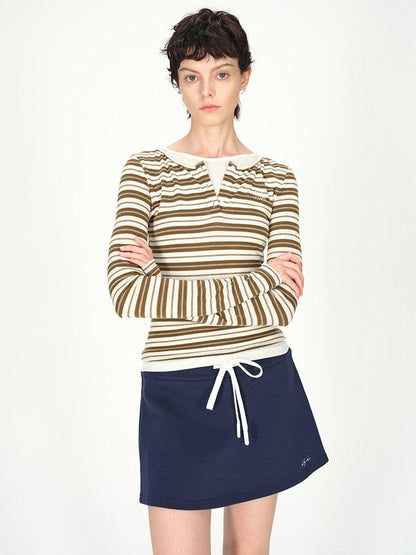 AFTADAWN Striped Colorblock Henley Layered Women&