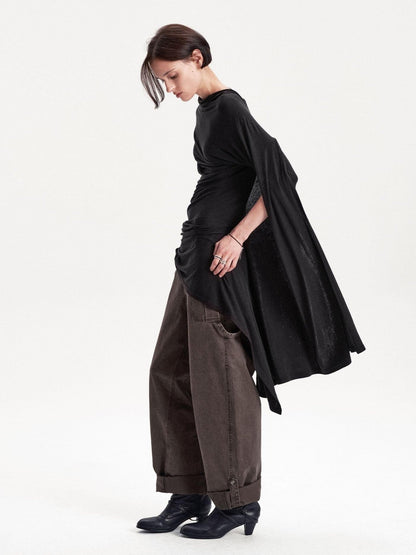 LYUOCHENG Asymmetric Deconstructed Pleated Lyocell Wool Women&