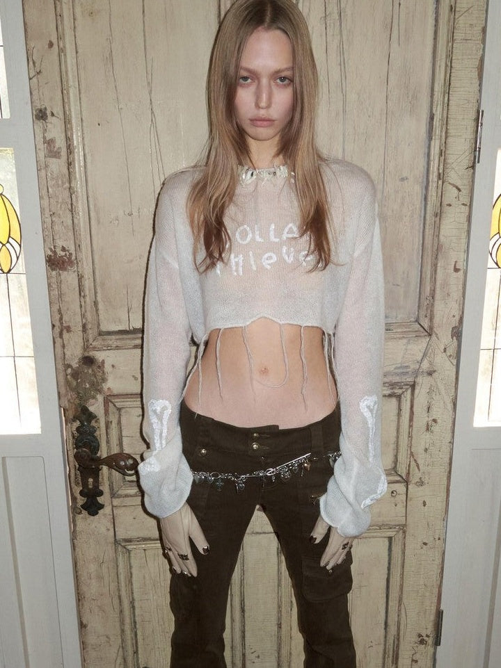 1JINN STUDIO Sequin Embroidered Sheer Cropped Women&