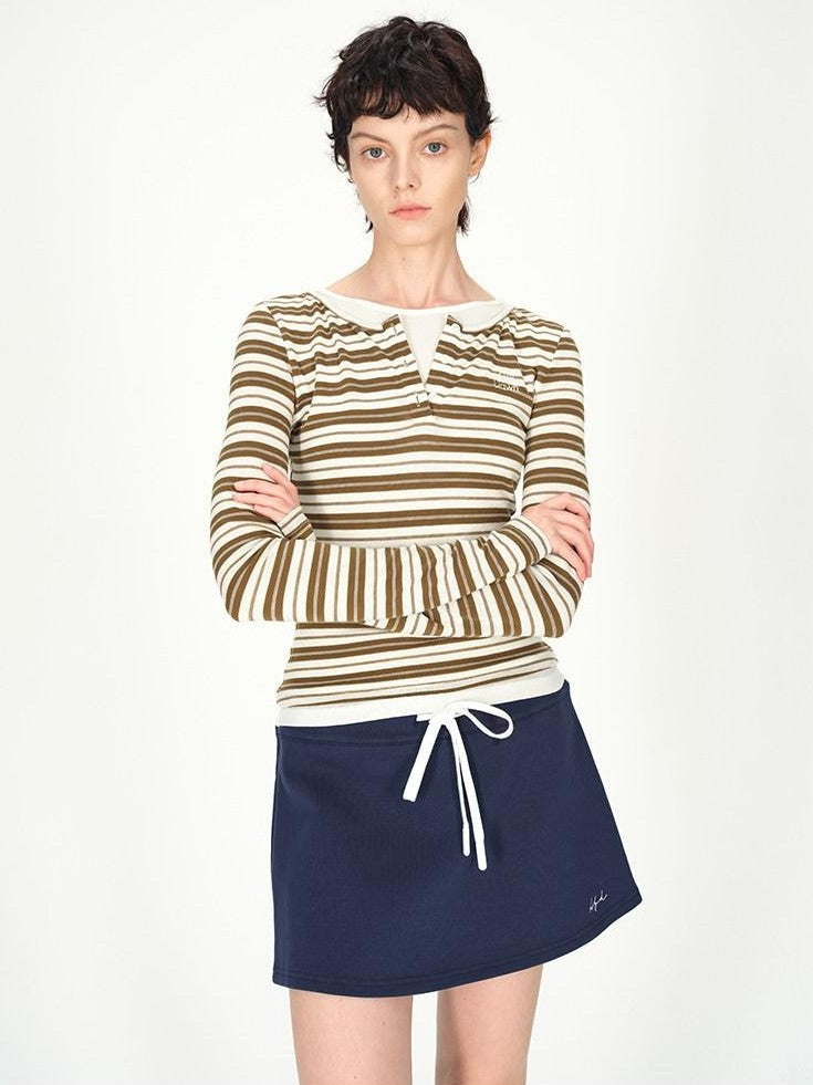AFTADAWN Striped Colorblock Henley Layered Women&