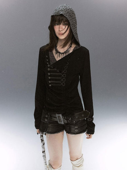Cest Nous Rope Knot Buckle Lettered Hooded Contrast Women&