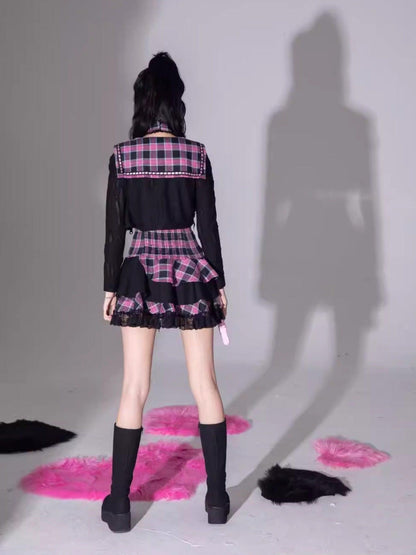 Evil Tooth Heart Stripe Ripped Sailor Collar Cropped Punk Women&