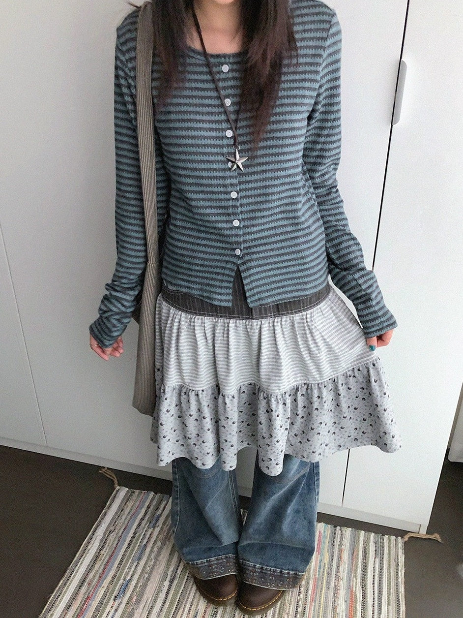 innomoood Variegated Striped Crew Neck Knit Women&