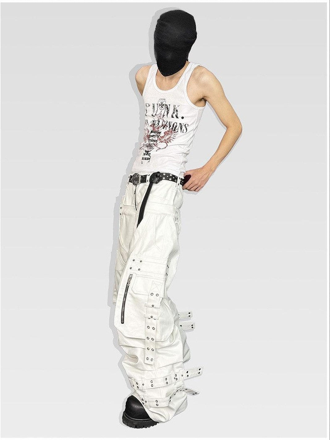 ATAnothingness Silver Moon White Studded Double Waist Waxed Women&