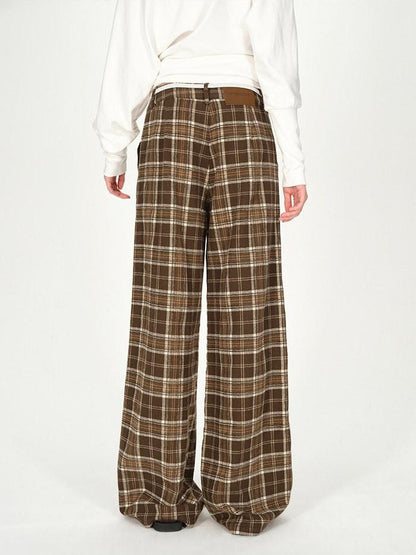 AFTADAWN Plaid Textured Pleated Low Waist Women&