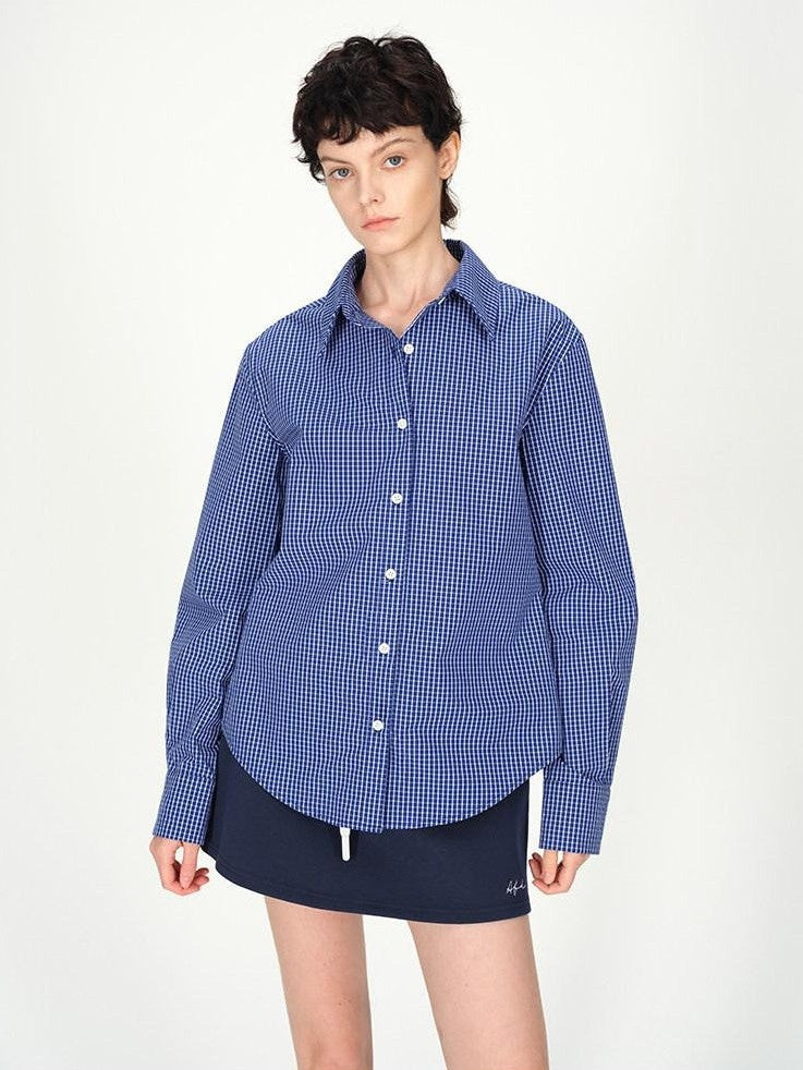 AFTADAWN Contrast Fine Check Oversized Button Polo Collar Women&