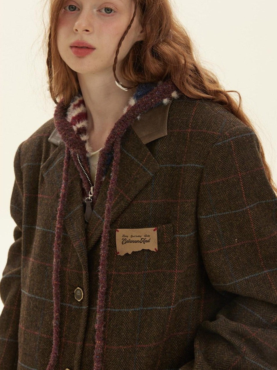 BETWEENAND Vintage Brown Plaid A Line Pleated Women&
