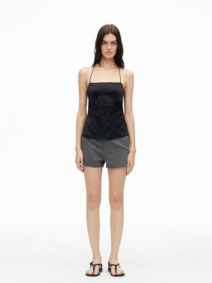 AFTADAWN Matte Micro Crinkle Halter Backless Women&