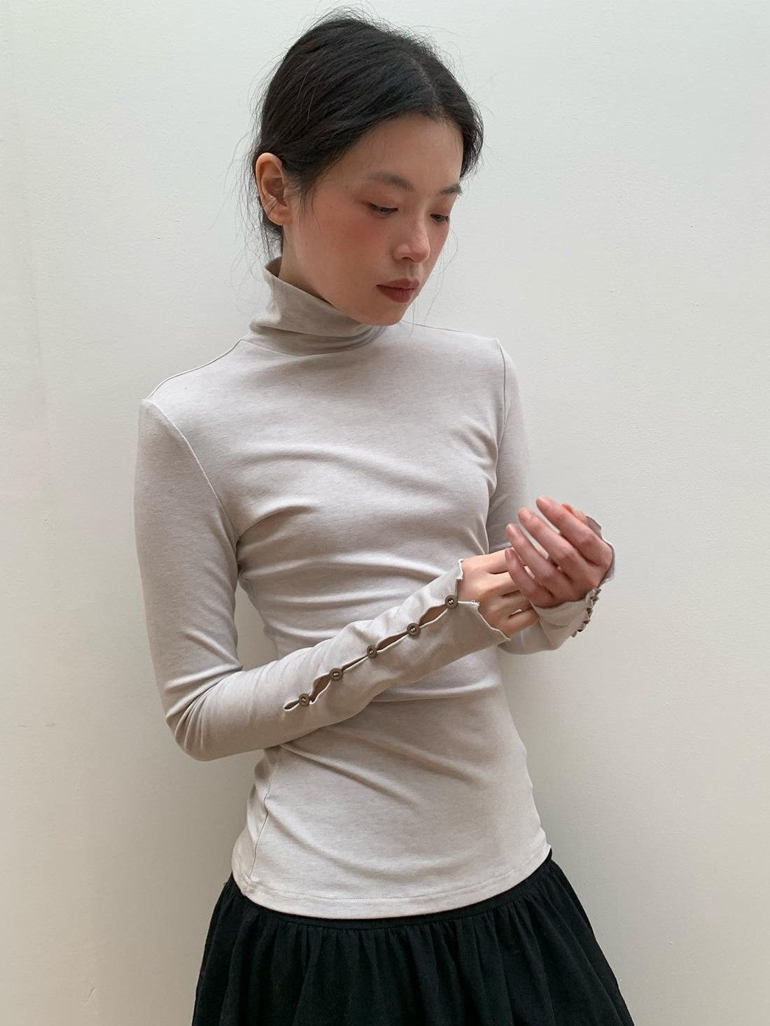 Dorydory Light Gray Cutout Cuff Slim Fit Wool Blend Women&