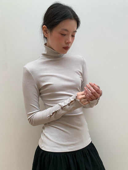 Dorydory Light Gray Cutout Cuff Slim Fit Wool Blend Women&