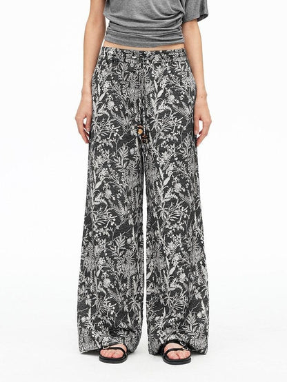 AFTADAWN Botanical Print Beaded Drawstring Women&