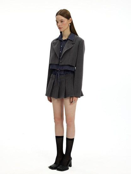 AFTADAWN Plaid Detachable Double Collar Oversized Pleated Women&