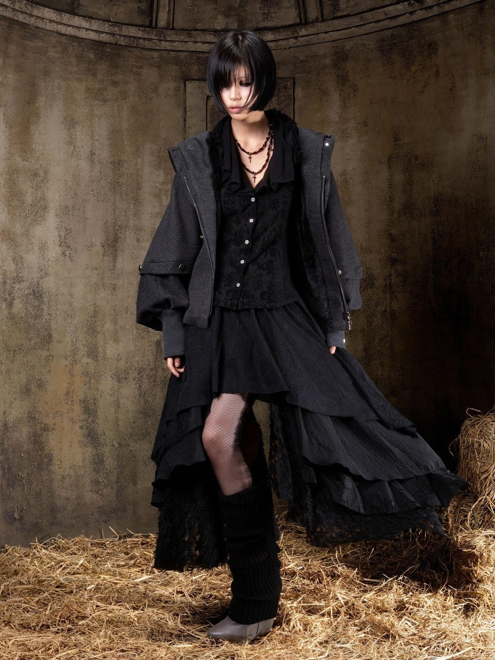 ARIADNAw Hooded Oversized Punk Gothic Regal Zipper Long Sleeve Women&
