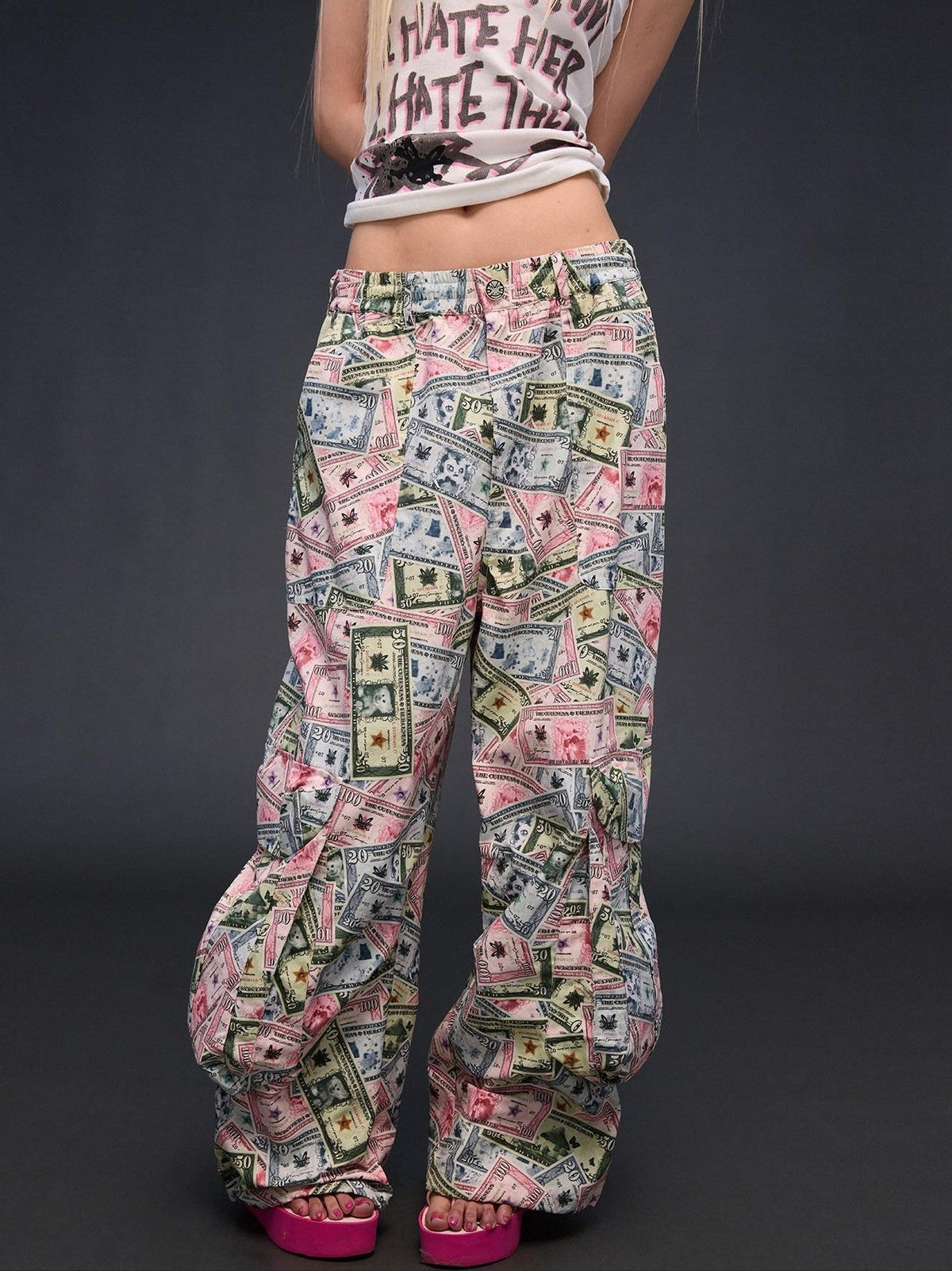 CFIERCE Money Print Cargo Multi Pocket Women&