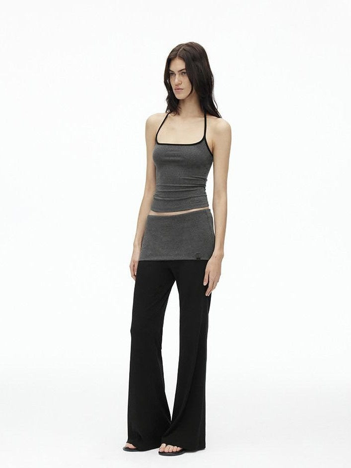 AFTADAWN Colorblock Backless Halter Tie Slim Women&
