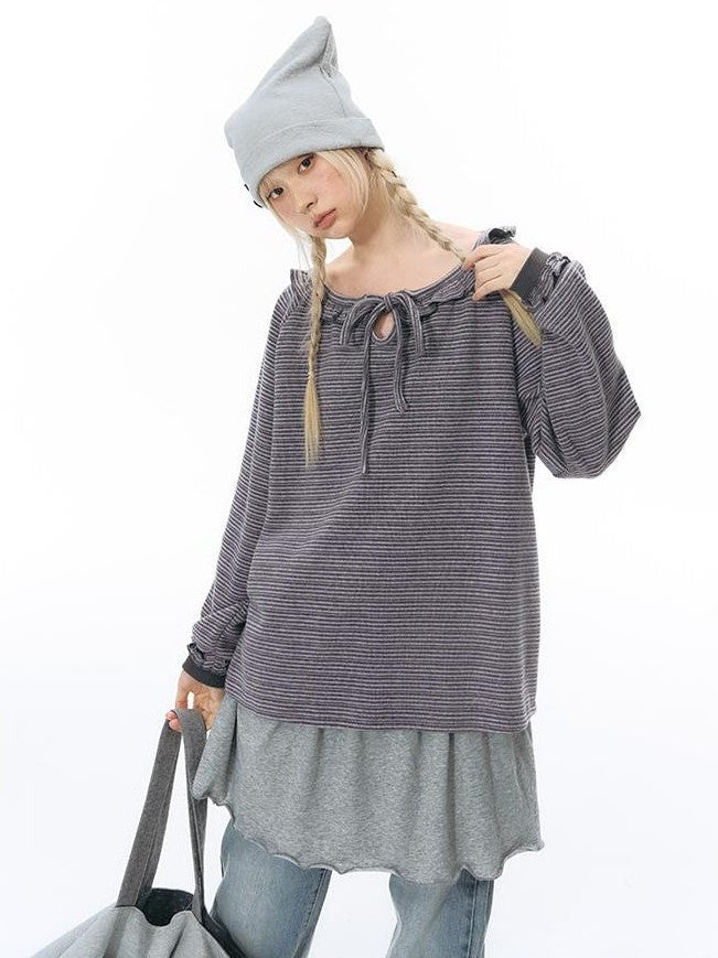 NAPSNAPS Striped Embroidered Ruffle Drawstring Women&