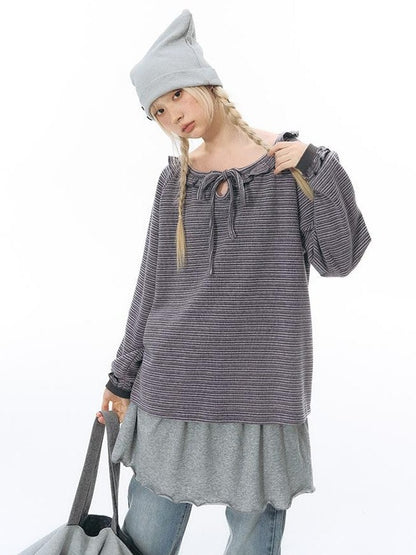 NAPSNAPS Striped Embroidered Ruffle Drawstring Women&
