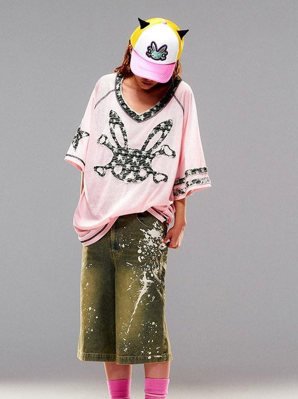 CFIERCE Pink Rabbit Skull Print A Line Sleeve Women&