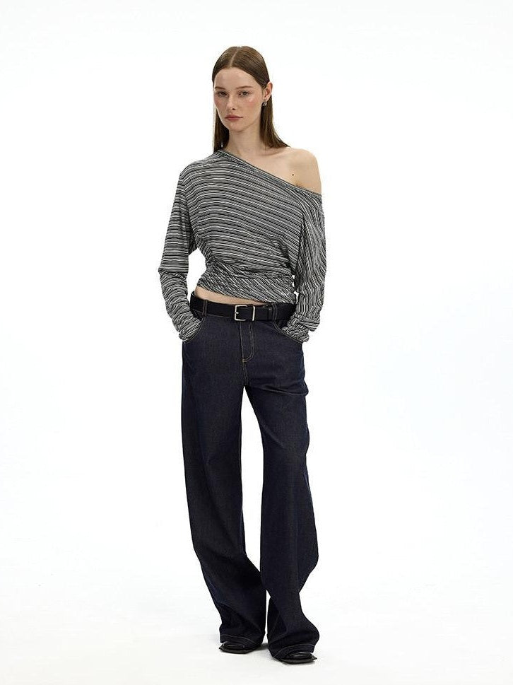 AFTADAWN Striped Asymmetrical One Shoulder Ruched Women&