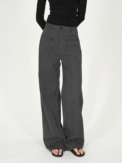 AFTADAWN Black White Vertical Stripe Pocket Low Waist Women&