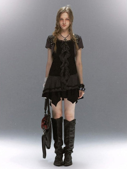 Cest Nous Lace Ruffle Napoleon Collar Braided Buttons Women&