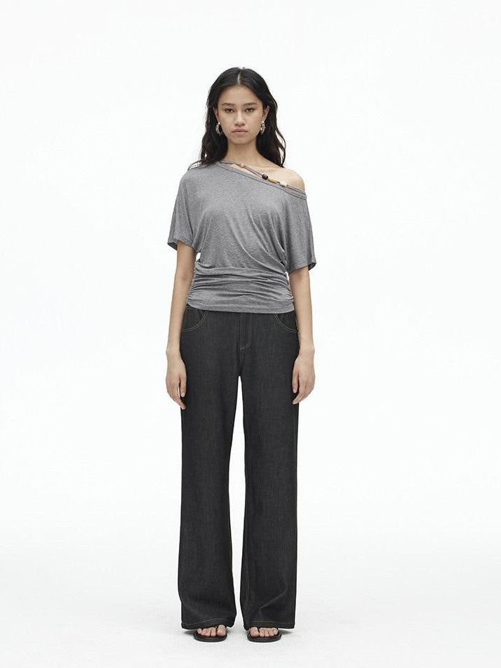 AFTADAWN Faux Denim Back Pocket Embroidery Low Waist Women&