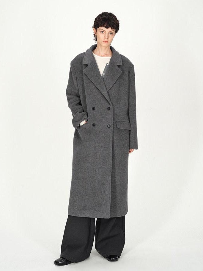 AFTADAWN Gray Double Breasted Half Collar Pocket Long Women&