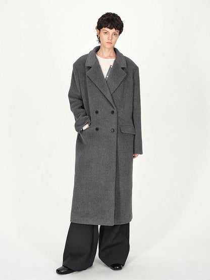 AFTADAWN Gray Double Breasted Half Collar Pocket Long Women&