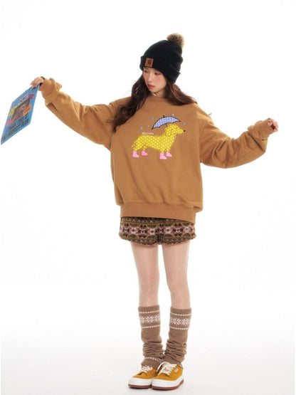 BETWEENAND Light Brown Applique Embroidery Chain Crewneck Women&