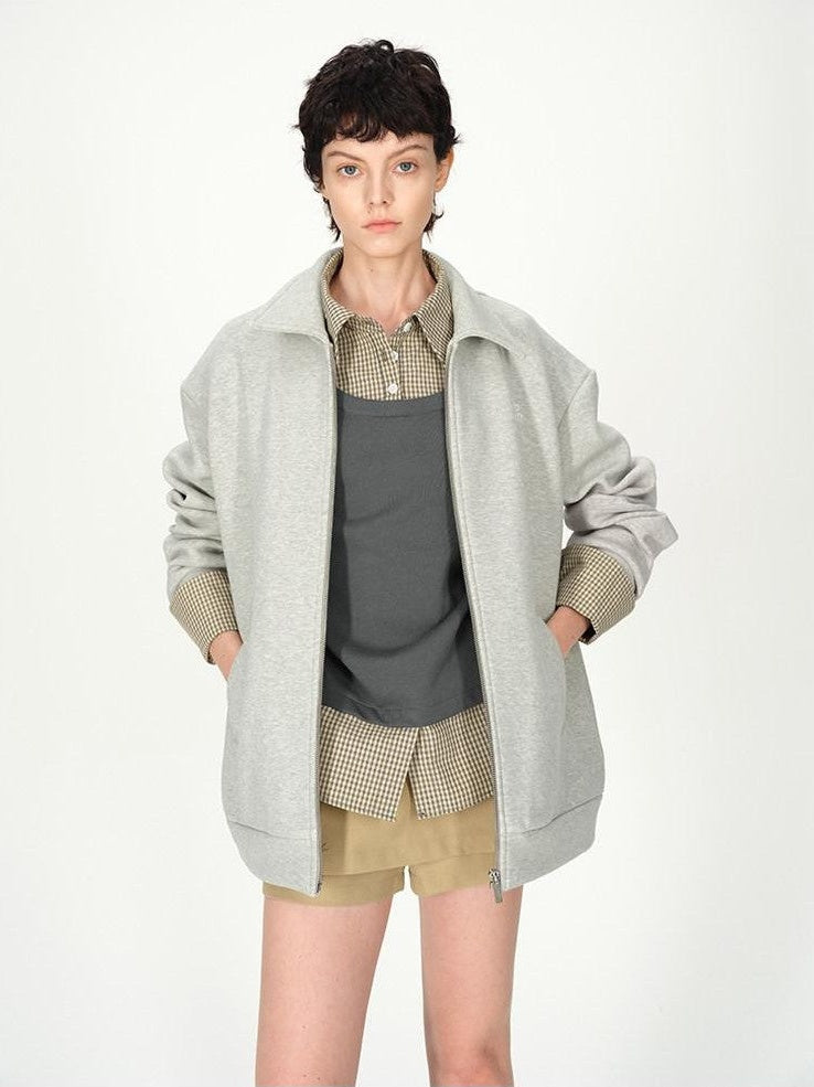 AFTADAWN Grey Plaid Spliced Faux Two Piece Polo Women&