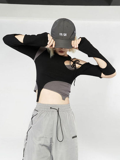 ANYQUESTION Black Gray Deconstructed Tie Detachable Slim Knit Women&