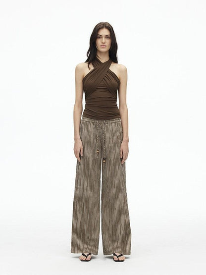 AFTADAWN Cropped Padded Convertible Halter Tie Waist Slim Women&
