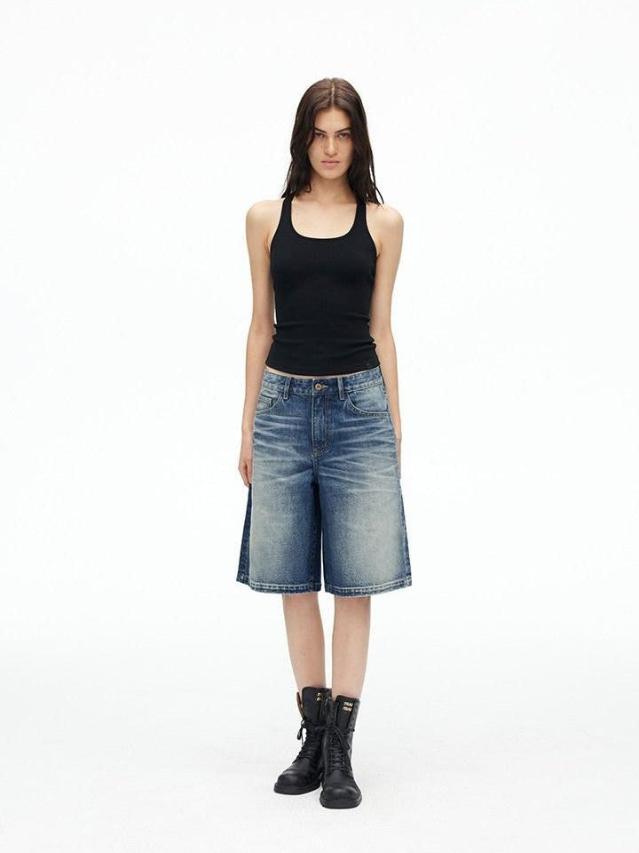 AFTADAWN Deep Blue Vintage Washed Distressed 3d Whisker Women&