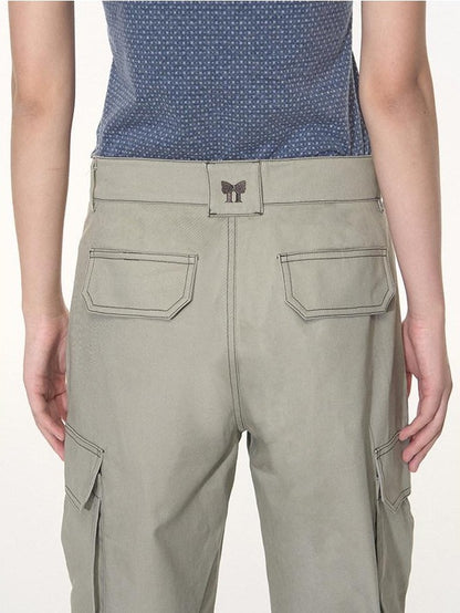 NAPSNAPS Khaki Vintage Cargo Embroidered Low Waist Women&