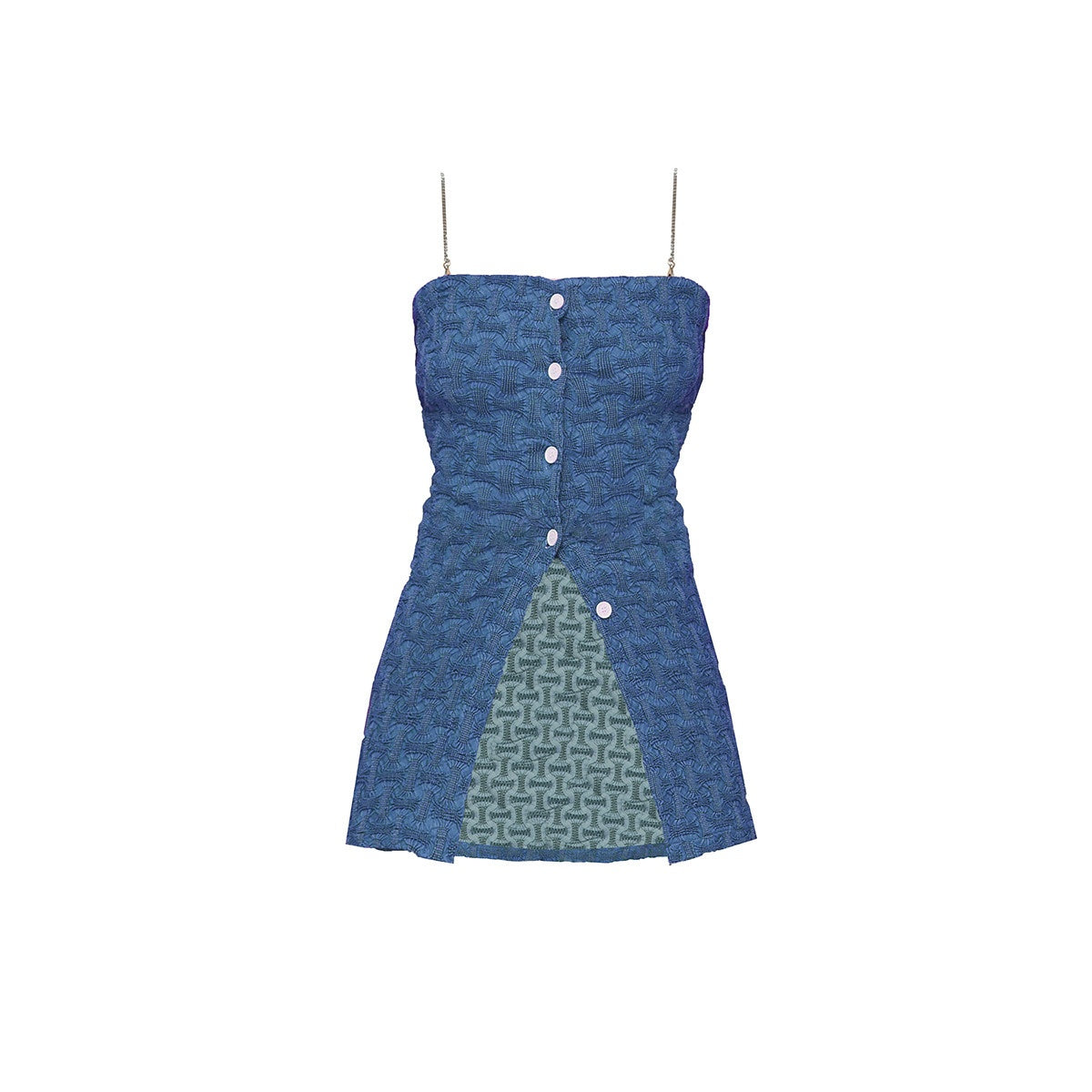 The NeverMore Chain Trim Ruched Button 3D Accent Slim Fit Cotton Blend Women Blue Camisoles