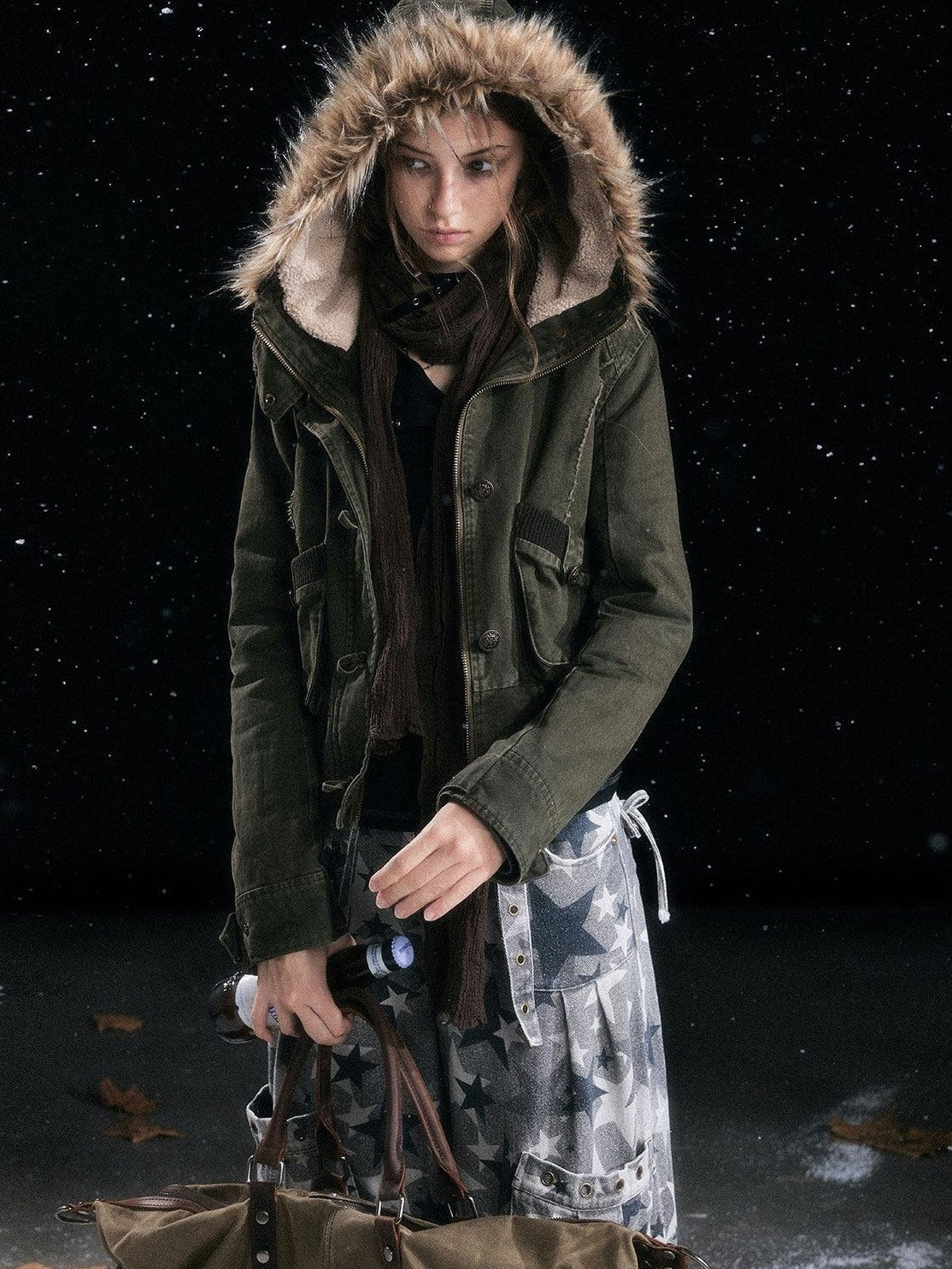 Cest Nous Cotton Filled Hooded Short Straight Commuter Women Olive Green Puffer Jacket