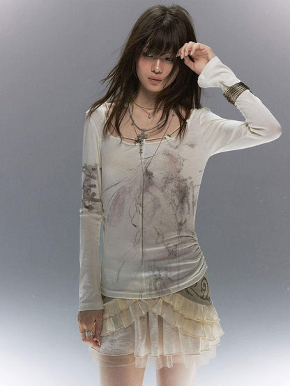 Cest Nous Sheer Lace Printed Rope Knot Women&