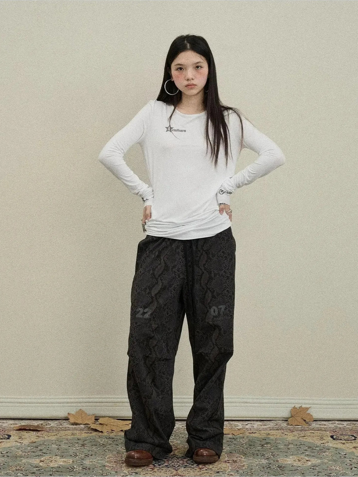 Achihara Jelly V-Neck Long-Sleeve Four Color Modal Women Fall Top T-Shirt
