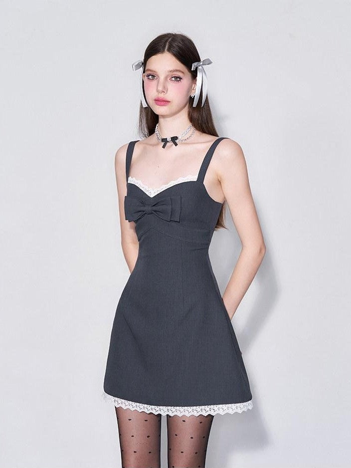 AFTADAWN 3d Bow V-neck Cinched Waist Aline Wide Strap Women&