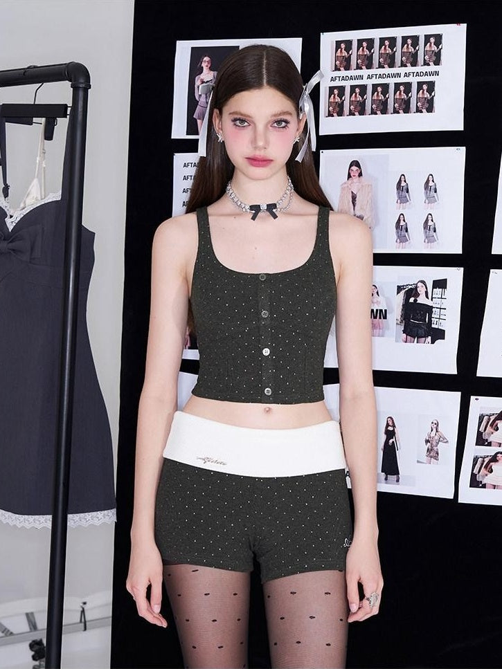 AFTADAWN Silver Polka Dot Knit Buttoned Women&