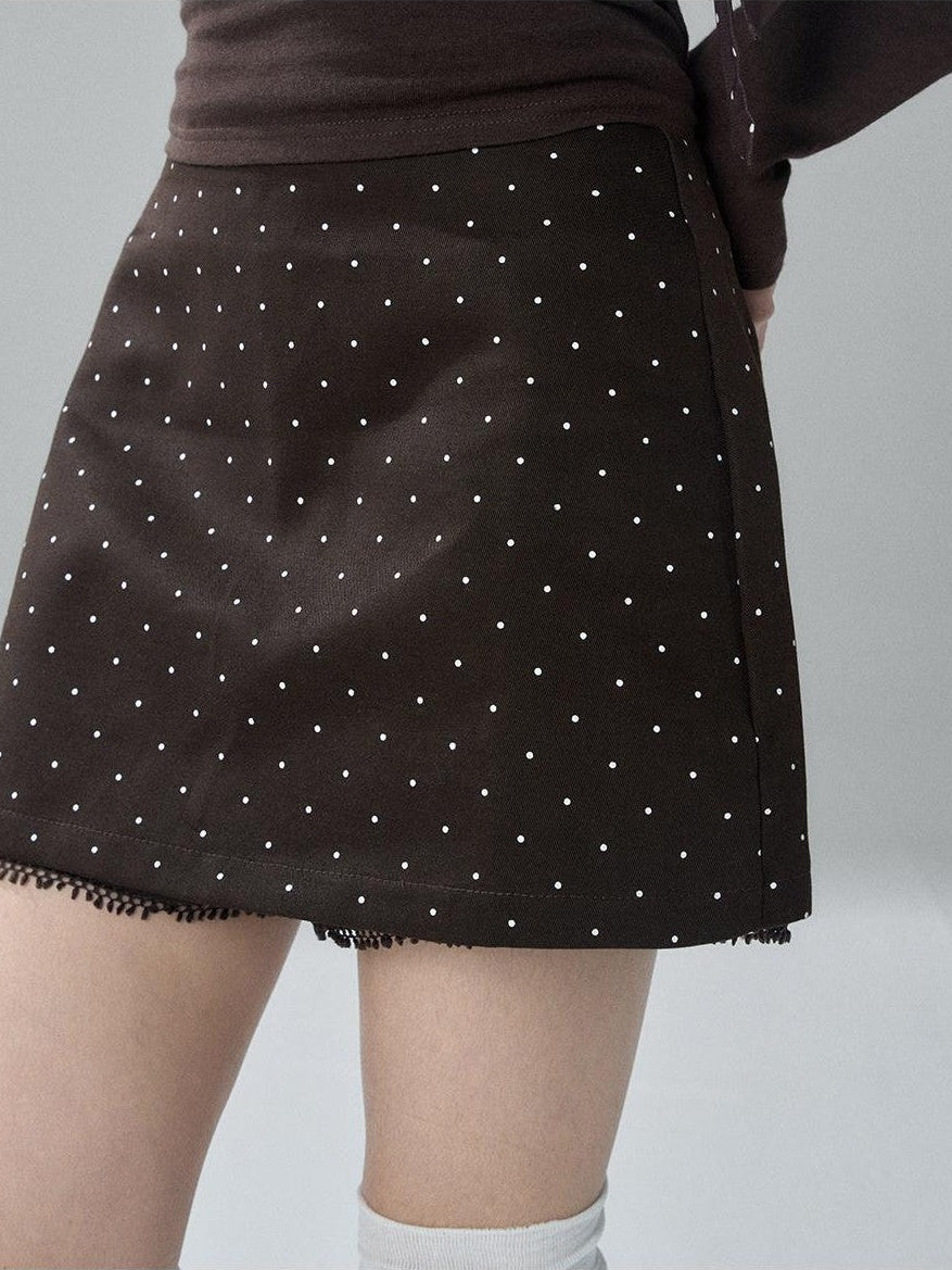LADYGHOST Brown Polka Dot Lace Print Bodycon Women&