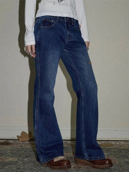 Achihara Embroidered Flared Jeans Distressed Denim Trousers