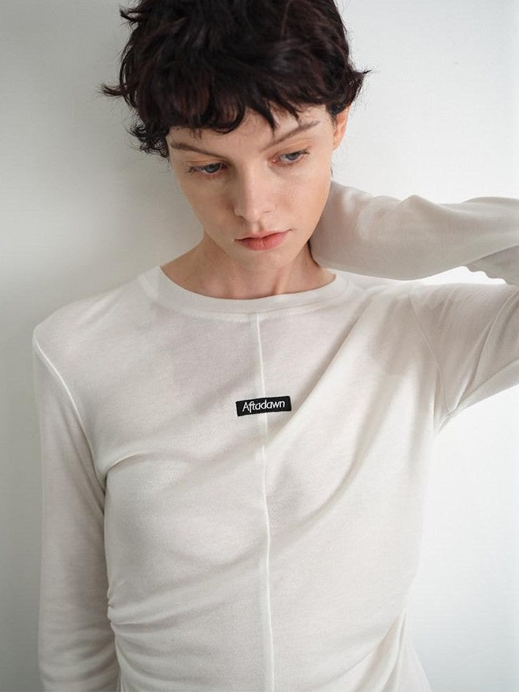 AFTADAWN Logo Embroidery Ruched Waist Round Neck Women&