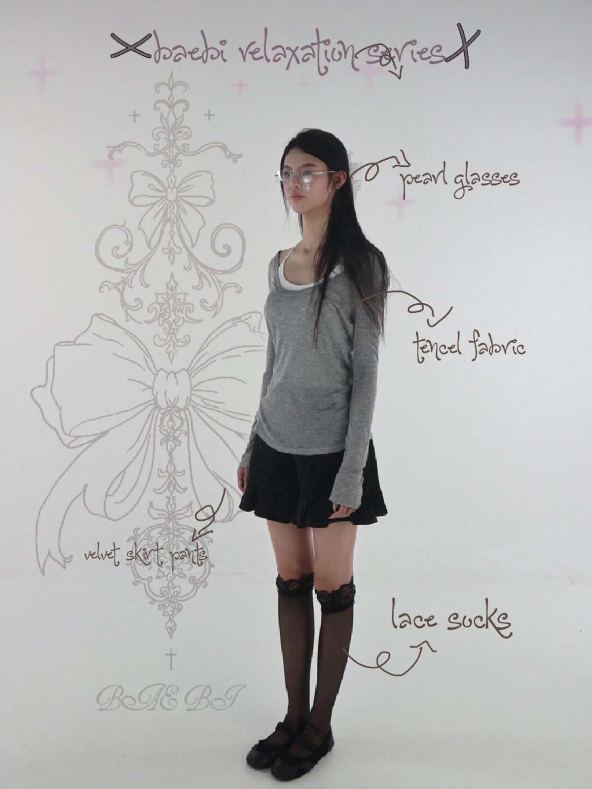 bae bi Butterfly Bow Print Low Round Neck Slim Fit Women&