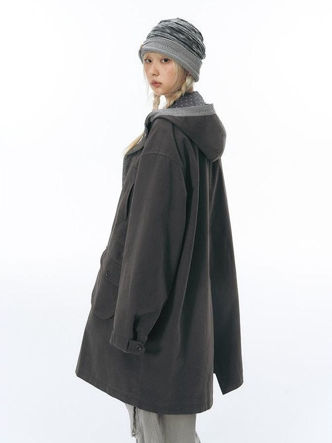 NAPSNAPS Hooded Panelled Loose Cotton Long Sleeve Mid Length Women&