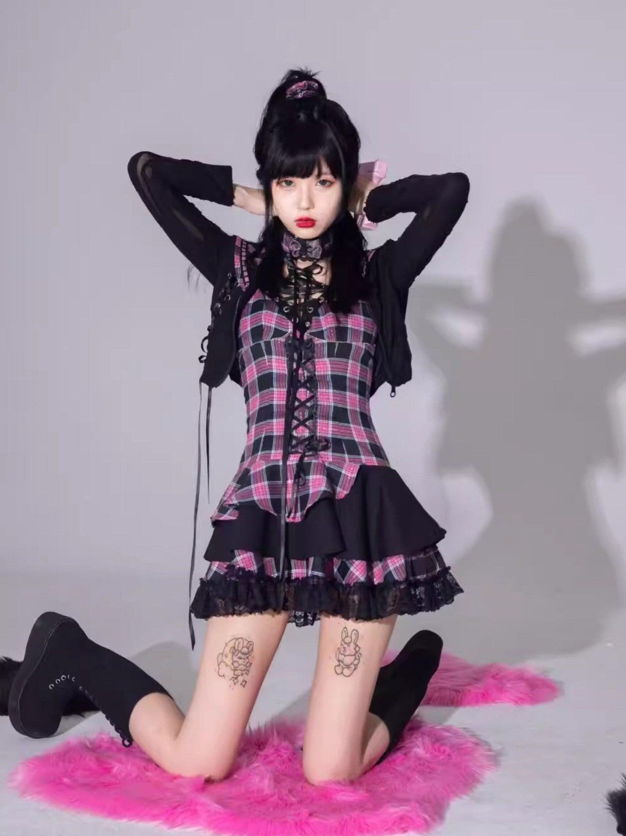 Evil Tooth Heart Stripe Ripped Sailor Collar Cropped Punk Women&